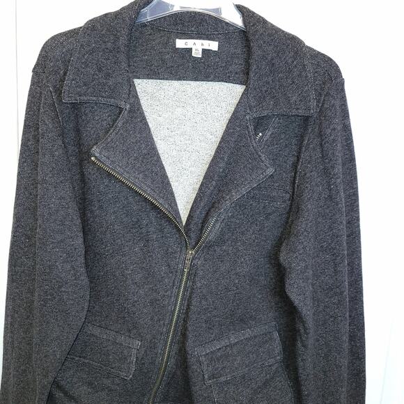 Cabi #775 Moto Jacket Asymmetrical Zip French Terry Knit Sz XL Charcoal Gray - Picture 4 of 16